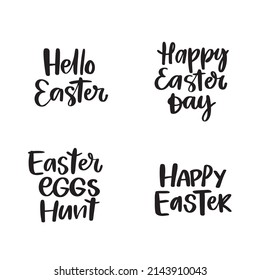 Happy easter lettering invitation, Easter handwriting calligraphy vector illustration. Hand lettering greeting poster, postcard.