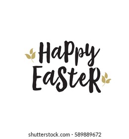 Happy Easter lettering with leaves