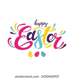 Happy Easter lettering logo with colorful eggs. Modern minimal style. Perfect for poster, greeting card, header for website and other
