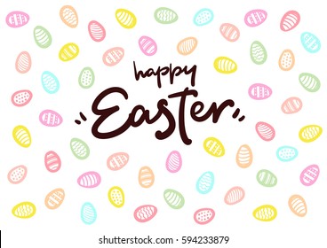 Happy Easter lettering logo vector postcard with eggs background
