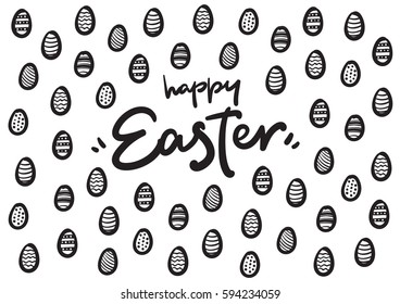 Happy Easter lettering logo vector postcard with eggs background
