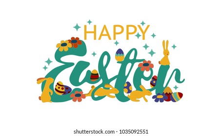 Happy Easter lettering. Modern calligraphy. Happy Easter typography background.