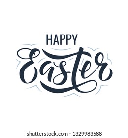 Happy Easter lettering. Modern calligraphy written by brush pen. Vector illustration isolated on white background