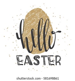 Happy Easter lettering modern calligraphy style. Handwritten keywords .The text greeting templates greeting card with Easter eggs isolated on a white background. Vector illustration