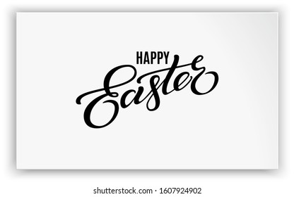 Happy Easter lettering. Modern hand drawn calligraphy by brush. Holiday design for greeting card, banner, poster, print. Happy Easter typography text isolated on white background, vector illustration