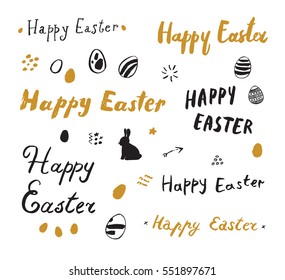 Happy easter lettering modern hand drawing text set
