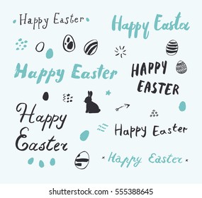 Happy easter lettering modern hand drawing text set