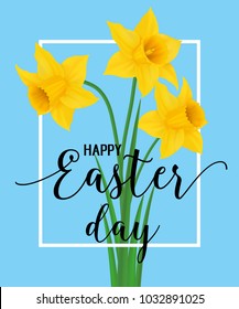 Happy Easter Lettering with Narcissuses