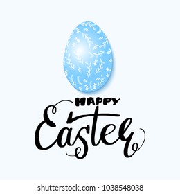 Happy Easter lettering on egg. Card for easter