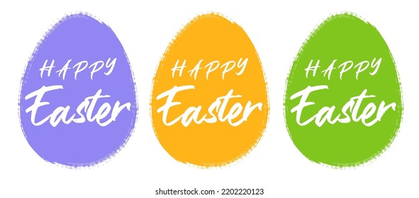 Felices letras de Pascua en un huevo. Diferentes colores. Aislado sobre fondo blanco. Ilustración vectorial. 
