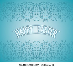 Happy Easter lettering on floral pattern banner