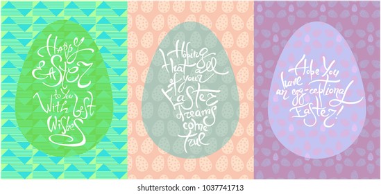 Happy easter lettering on green pattern background. Easter cards. Vector