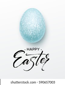 Happy Easter lettering on watercolor egg. Vector illustration EPS10