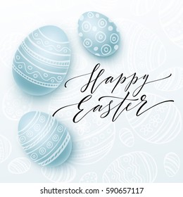 Happy Easter lettering on watercolor egg. Vector illustration EPS10