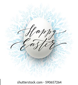 Happy Easter Lettering on the watercolor wreath with eggs hand drawn background. Vector illustration EPS10