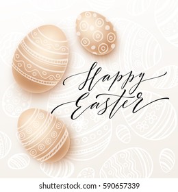 Happy Easter lettering on watercolor egg. Vector illustration EPS10