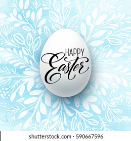 Happy Easter Lettering on the watercolor wreath with eggs hand drawn background. Vector illustration EPS10