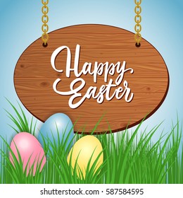 Happy Easter Lettering on Wooden Tablet