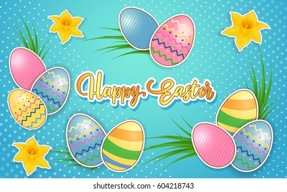 Happy Easter lettering with ornate eggs