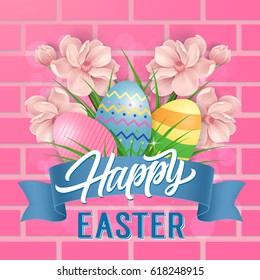 Happy Easter Lettering With Ornate Eggs