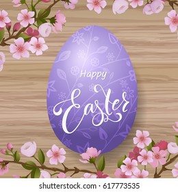 Happy Easter lettering, painted colorful egg. Spring holidays, Easter background. Vector illustration EPS10.