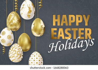 Felices letras de Pascua, huevos pintados. Vacaciones de primavera, antecedentes de Pascua. Imagen del vector EPS10.
