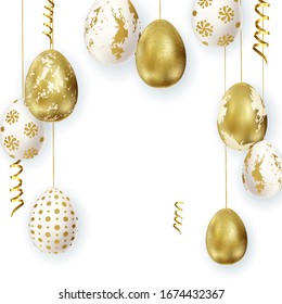 Happy Easter lettering, painted eggs. Spring holidays, Easter background. Vector illustration EPS10.