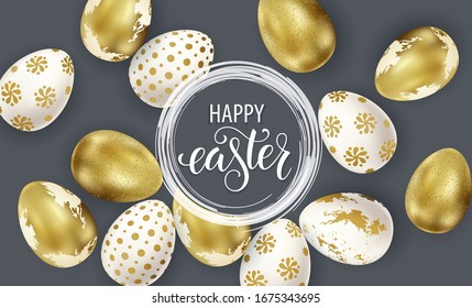 Felices letras de Pascua, huevos pintados. Vacaciones de primavera, antecedentes de Pascua. Imagen del vector EPS10.