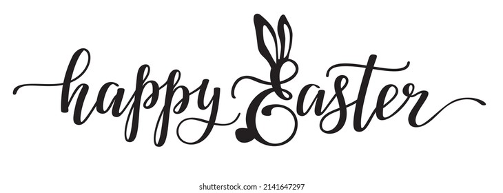 Happy Easter lettering phrase with bunny ears.Vector illustration.