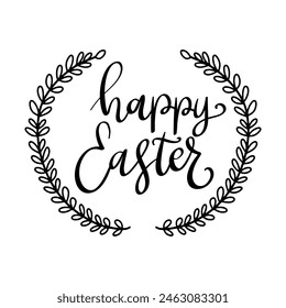 Happy easter. Lettering phrase isolated on white background. Design element