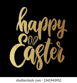 Happy easter. Lettering phrase on dark background. Design element for poster, card, banner. Vector illustration