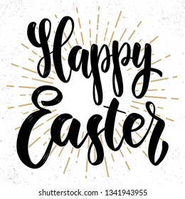 Happy easter. Lettering phrase on grunge background. Design element for poster, card, banner. Vector illustration