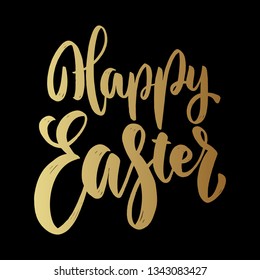 Happy easter. Lettering phrase on dark background. Design element for poster, card, banner. Vector illustration