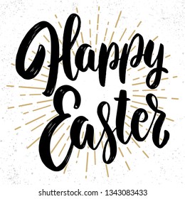 Happy easter. Lettering phrase on grunge background. Design element for poster, card, banner. Vector illustration