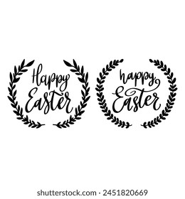 Happy Easter. Lettering phrase with wreath isolated on white background