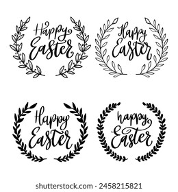 Happy Easter. Lettering phrase with wreath isolated on white background