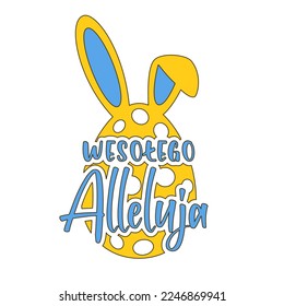 Happy Easter lettering in Polish with Easter egg and bunny ears. Vector illustration. 