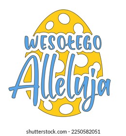 Happy Easter lettering in Polish with an Easter egg. Isolated on white background. Vector illustration. 
