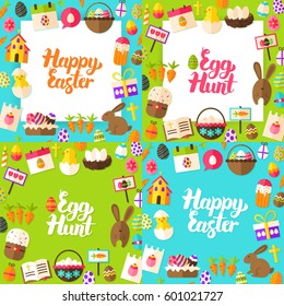 Happy Easter Lettering Postcards. Vector Illustration Flat Style Spring Greeting Concept with Calligraphy.