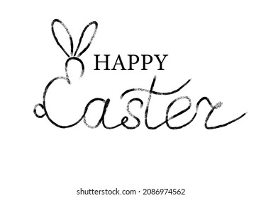 Happy Easter lettering quote with bunny ears. Hand drawn elegant modern vector calligraphy. Design for holiday greeting card and invitation of the happy Easter day. Greeting card text template.