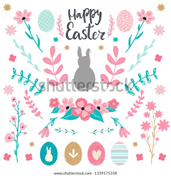 Happy Easter Lettering Set Easter Decorative Stock Vector Royalty