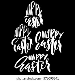 Happy Easter lettering set for greeting card. Vector hand drawn illustration. Grunge inscription. Handwritten design.