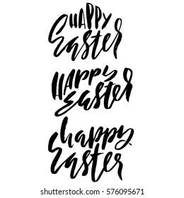 Happy Easter lettering set for greeting card. Vector hand drawn illustration. Grunge inscription. Handwritten design.