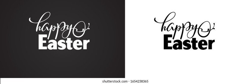 Happy Easter lettering set. Hand drawn brush calligraphy. Holiday design collection for invitation, banner, poster. Happy Easter typography text isolated on black white background, vector illustration