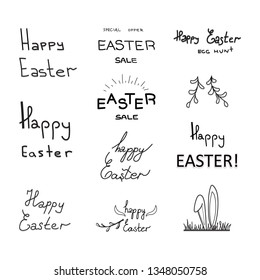 Happy Easter lettering set isolated, stock vector illustration