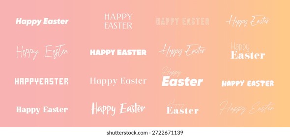Escaparate feliz de las letras de Pascua en fondo suave del gradiente. Elegantes estilos de escritura y escritura a mano con moderno serif y mínimas variaciones de contorno para tarjetas de vacaciones y carteles.