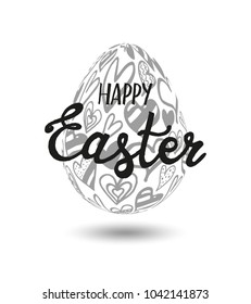 Happy easter. Lettering and a sketch of hearts, an abstract design. Vector.