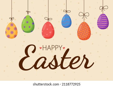 Happy Easter lettering. Spring holiday. Happy easter eggs. Happy Easter banners, greeting cards, posters, holiday covers.
