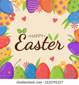 Happy Easter lettering. Spring holiday. Happy easter eggs. Happy Easter banners, greeting cards, posters, holiday covers.