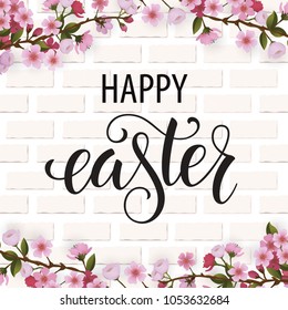 Happy Easter lettering. Spring holidays, Easter background. Vector illustration EPS10.